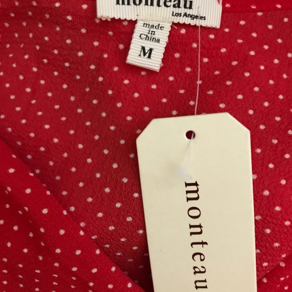 Monteau, Red-Orange/White Polka Dot S/S Top Size M - Picture 5 of 5